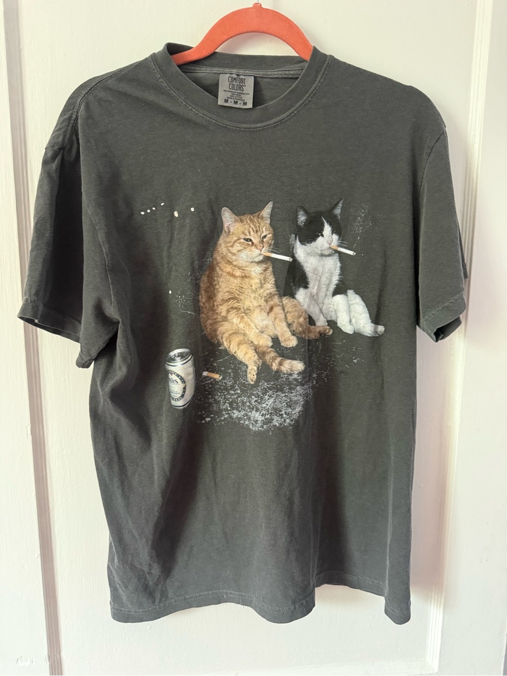 Comfort Colors Charcoal Tee with Two Cats Graphic